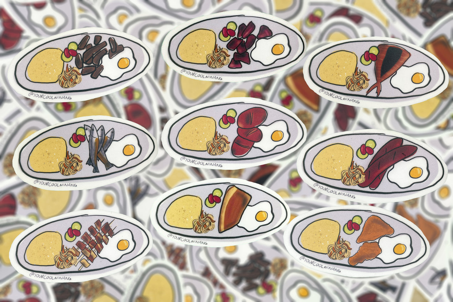 Filipino meals stickers: Silogs: Tapsilog, Tocilog, Longsilog, Chicksilog, BBQsilog, Hotsilog, Bangsilog, Porksilog, Tinapasilog