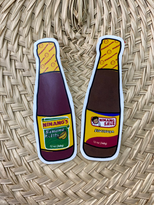Banana Ketchup and Lechon Sauce Filipino sauces parody stickers Tagalog Philippines Jufran UFC Mang Tomas Sarsa bottles