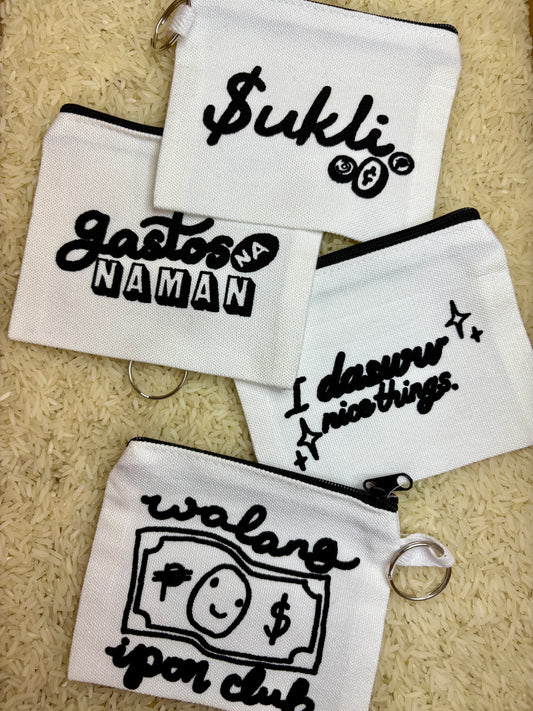 Zip coin purse pouches funny Filipino Philippines Tagalog dasurv gastadora walang ipon club Sukli
