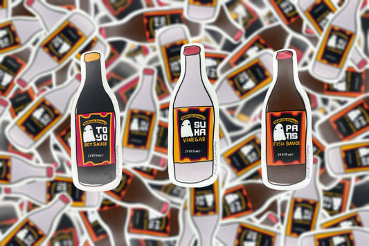 Filipino sauces parody stickers Tagalog Philippines Toyo Suka Patis